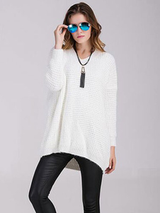 Chic femme pull mode blanc unicolore vêtements journaliers manches longues