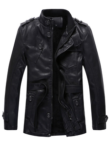 Veste homme en PU noir avec bouton col montant