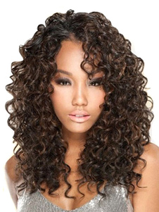 Perruque chic moyenne noir brunâtre ébouriffée synthétique frisée et perruques afro-américaines