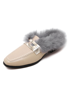 Chaussures modernes en PU unicolore talons découverts avec fourrure