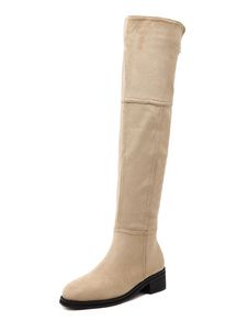 Cuissardes chic à talons chiots en cuir poncé unicolore Zip en peluche courte artificielle