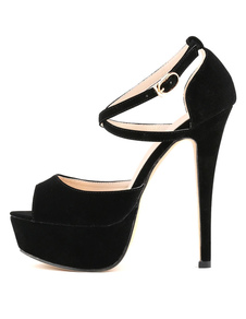 Criss Cross sandale Sexy chaussures talons hauts Peep Platform féminines noires