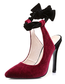 Talons hauts Bourgogne Velvet Pointed Pumps Toe Backless cheville bracelet féminin