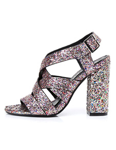 Paillettes soir chaussures talon Chunky paillettes lilas Sandal Criss Cross