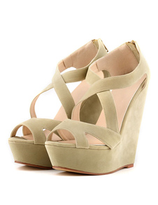 Open Toe Criss Cross fermeture éclair d’abricot Wedge sandales Wedges