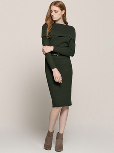 Belle robe bodycon en acrylique col bateau unicolore plissé moulant