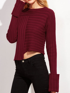 Chic femme pull casual vert forêt unicolore irrégulier manches longues