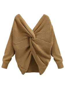 Doux pull pour femme casual noir unicolore à tordu avec noeud manches casaque manches longues