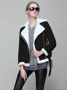 Chic manteau femme en suédé bicolore avec bouton vêtements journaliers thermique col à revers