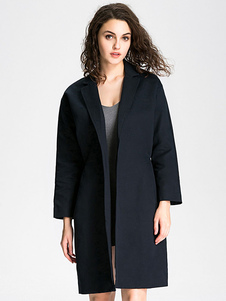 Énigmatique manteau femme en coton mélangé unicolore avec lacets vêtements journaliers thermique col