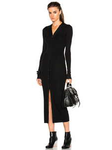 Bodycon parti robe noire manches longues col v femme Fit de robe robe fourreau