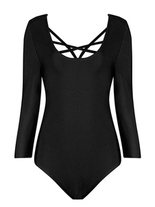 Noir Body manches V cou longueur 3/4 manches longues féminin dos Zip Up Slim Fit Body