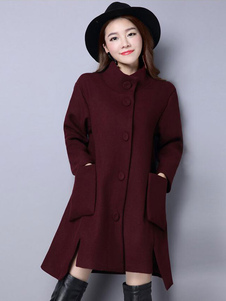 Beau manteau femme en polyester unicolore fendu fendu coupe-vent col montant manche unique