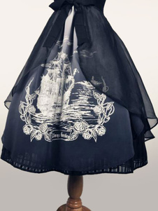 Jupe lolita magnifique noire Style chinois en chiffon impression avec noeud