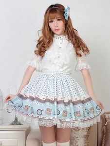 Jupe lolita magnifique bleu claire douse en polyester impression avec dentelle