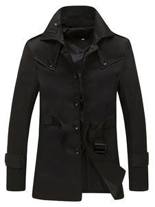 Masculine Tren manteau à manches longues noir épaule & brassard sangle occasionnel ceinturé manteau 