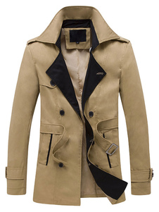 Double Breasted Trench-Coat contraste couleur hommes ceinturé manteau d’hiver