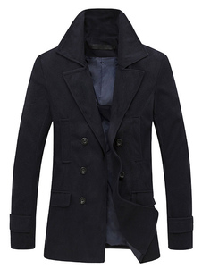 Trench Coat noir Double Breasted Cuff bracelet manches longues occasionnels Caban masculine pour l’h