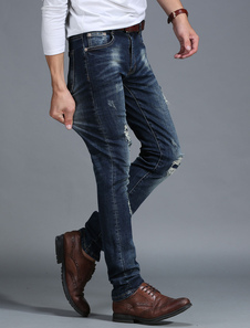 Jean coupe droite en denim bleu unicolore