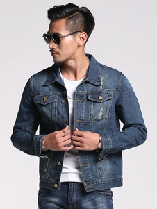 Blouson sublime en denim bleu unicolore conception antique