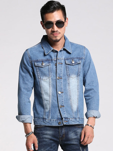Veste charmante en denim bleu conception antique avec bouton