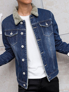 Veste charmante en denim bleu unicolore avec poches