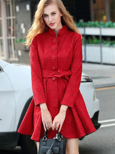 Magnétique robe skater mode en tweed rouge unicolore vêtements journaliers avec lacets col montant