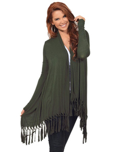 Charmant cardigan mode blanc unicolore avec frange irrégulier manches longues