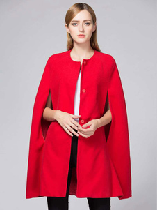Cape rouge manteau manteau d’hiver sans manches encolure féminine Jewel