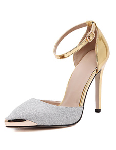Chaussures à talons aigus Paillette unicolore ruban aux chevilles ornement métallique de polyuréthan