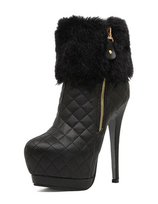 Bottes à bout rond zip en PU losangées