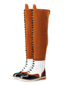 Bottes Talon plat Brun color-block avec lacets