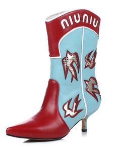 Bottes mi-mollet et bout pointu en cuir imprimé animal