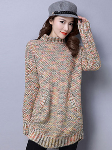 Populaire pull-over féminin casual bleu foncé multicolore avec poches surdimensionné manches casaque