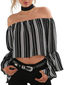 Blouse femme mode en chiffon avec rayure à volants cropped