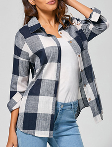 Blouse casual en lin de coton écossais imprimé fleuri surdimensionné