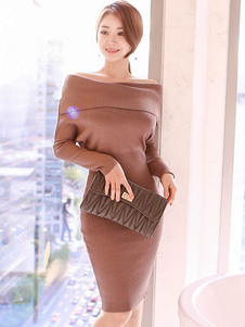 Magnifique robe pull sexy unicolore hors de l'épaule plein air