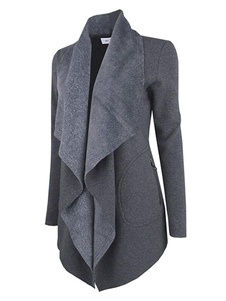 Énigmatique manteau en polyester unicolore avec zip coupe asymétrique col à revers