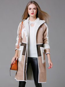 Énigmatique manteau en polyester color-block avec poches à capuche