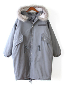 Magnétique manteau en coton mélangé unicolore avec poches surdimensionné à capuche