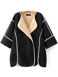 Beau manteau femme en tweed noir color-block vêtements journaliers col à revers