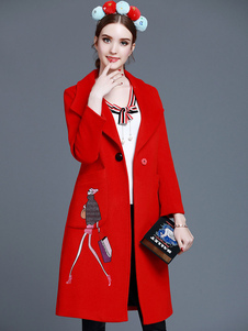 Énigmatique manteau Laine de plaine unicolore avec poches et col col à revers