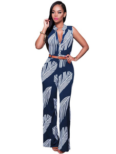 Populaire combinaison féminine casual bleu marine foncée impression boîte de nuit