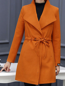 Adorable manteau Laine de plaine unicolore avec lacets convenable col à revers