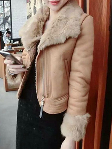 Populaire manteau en suédé unicolore avec zip coupe asymétrique col à revers