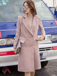 Fascinant manteau femme en polyester unicolore avec bouton croisé col à revers