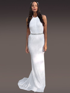 Robe longue blanc en chiffon unicolore à bretelles