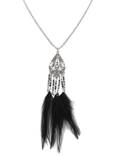 Fascinant collier de plume bohémienne avec frange