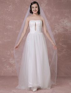 Voile 1 couche en tulle avec perles forme de cascade