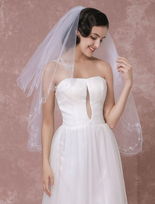 Voile de mariée Tulle bord perlé broderie à deux niveaux